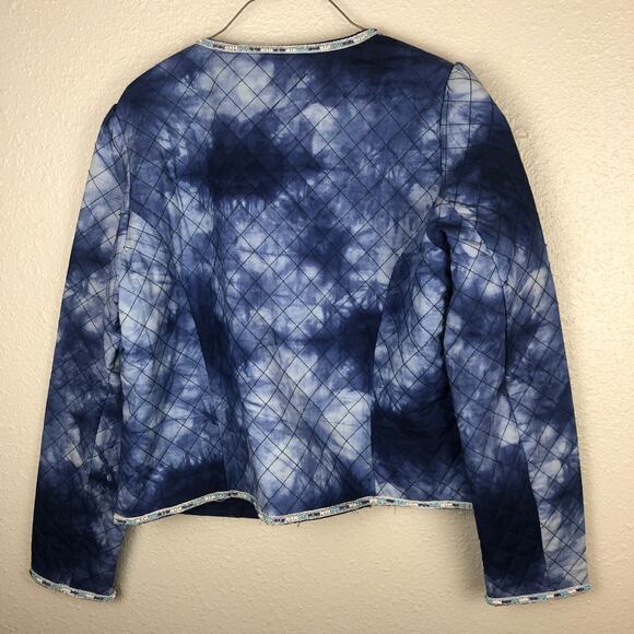 Mango MNG Blue & White Tie Dye Quilted Beaded Long Sleeve Jacket Large - Picture 11 of 16